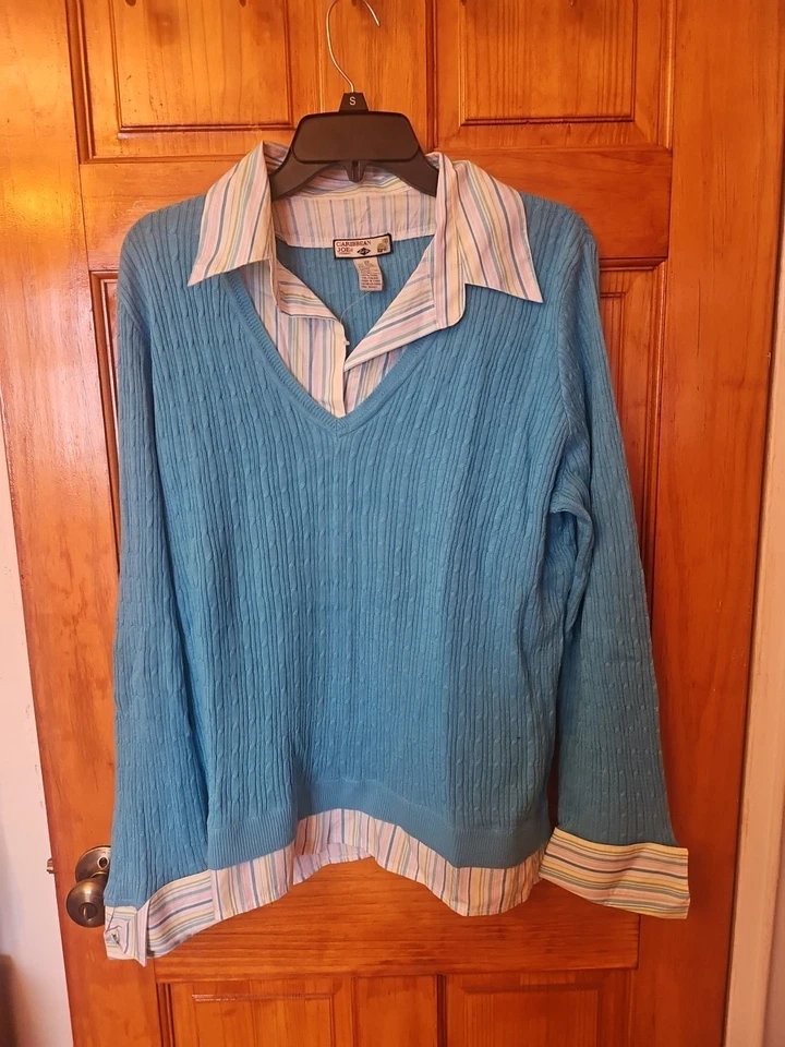  Blusa CARIBBEAN JOE Para Mujer Azul Mezcla Rayón Suéter Elastizada Adjunta Talla 2X  Foto 2 de 4