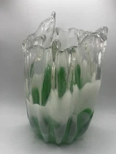 Vintage Crowncraft Hand blown vase (green/white/clear)