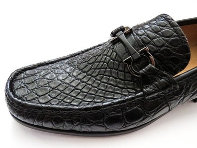 SALVATORE FERRAGAMO Black Crocodile Alligator Leather Shoes 12 US
