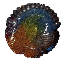 Stain Glass Turkey Serving Platter Autumn Fall Thanksgiving Holiday Dish Bright