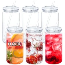 16 Oz Acrylic Plastic Can Tumbler, 6 Pack Plastic Clear Cup Beer Can, Plastic...