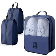 Shoe Bags For Travel Holds 3 Pair Shoes 3 Layers Compartments Waterproof Navy
