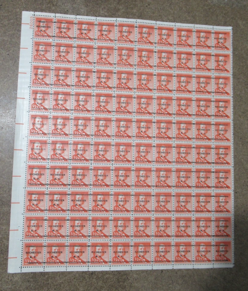 SC#1030, Mint Sheet of 100 1/2 Cent Ben Franklin Stamps, ROCHESTER NY PRE-CANCEL - Image 2 of 4