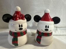 Disney Mickey Minnie Mouse Snowman Salt and Pepper Shakers Set Ceramic Christmas
