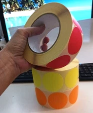 Label stickers Neon yellow, pink, orange. total 3000. labels Color code 2" round