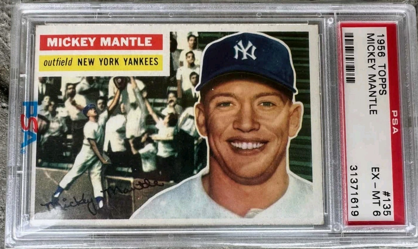 1956 Topps Mickey Mantle PSA 6 White Back #135