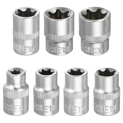 7pcs E-Torx Socket 3/8'' Drive E8-E20 Star Socket 1.2'' Long 35K Alloy Steel