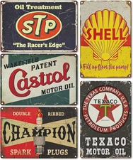 5 PACK Vintage Gas Oil Metal Signs, Home Kitchen Man Cave Bar Garage Wall Decor
