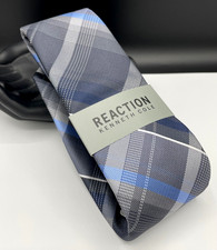 Kenneth Cole REACTION Men's 100 Polyester Tie  Blue  Plaid  MSRP: 55.