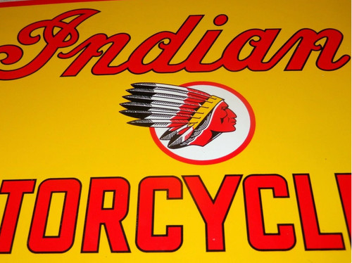 VINTAGE INDIAN MOTORCYCLES 12" X 8" PORCELAIN METAL GASOLINE OIL SIGN PUMP PLATE