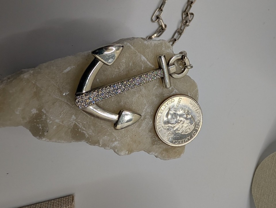 Brighton Anchor Pendant Necklace 18in Silver Tone w Rhinestones ...