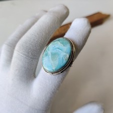 Natural Larimar Gemstone Ring 925 Sterling Silver Gift For Her Boho Ring PG7595