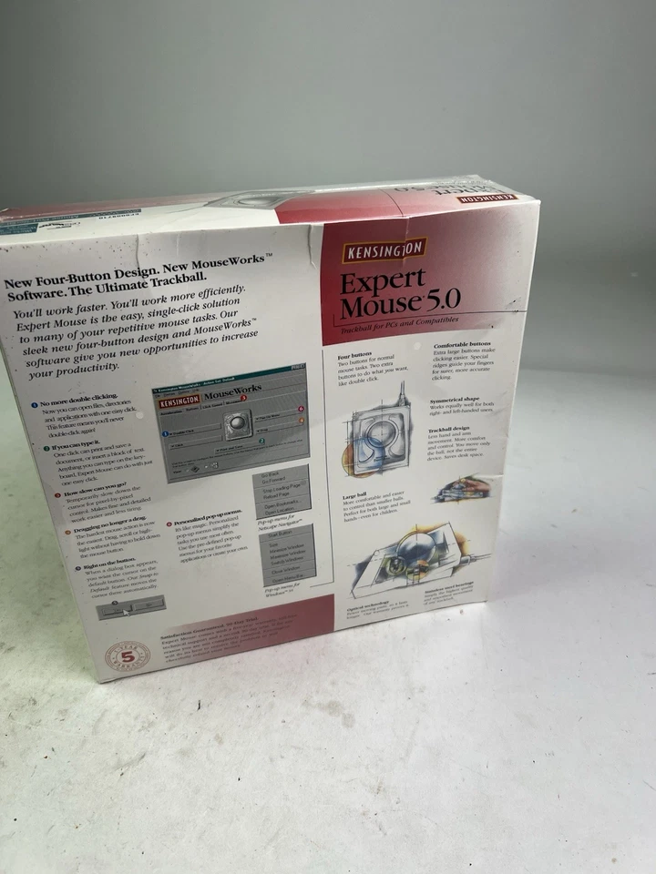 Vintage Kensington Expert Mouse 5.0 Trackball PC Computer 4 Button Sealed NOS - Image 3 of 4
