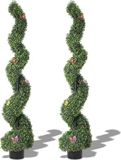 5 Ft Artificial Boxwood Spiral Topiary Trees,Tall Faux Plant Outdoor, All-Season