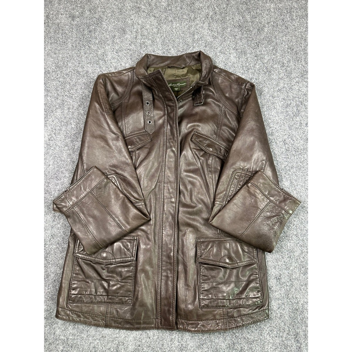 Eddie Bauer Jacket Mens XXL Genuine Lamb Leather Brown Full Zip
