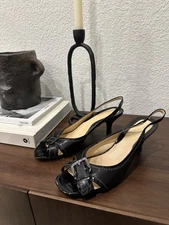 Chic Cole Haan Black Leather Kitten Heels, Size 9.5