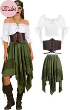 Women Pirate Costume Adult Renaissance Medieval Outfit with Peasant Top and Pira