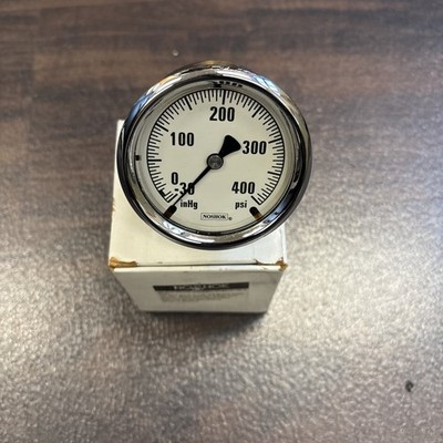 Noshok Pressure Gauge 25 -310 - 30/400 PSI 1/4 NPT Back Conn 2.5 Brass Case New