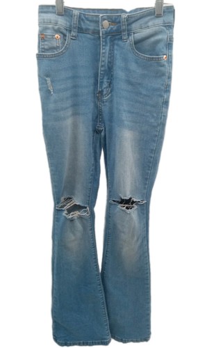 Shein Jeans Womens XXS Petite Blue Denim Ripped Faded Flared Boot Stretch Pants