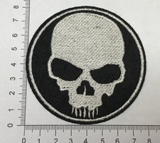 Round back / white skull embroidered Biker rocker style sew on patch 13982 SmL54
