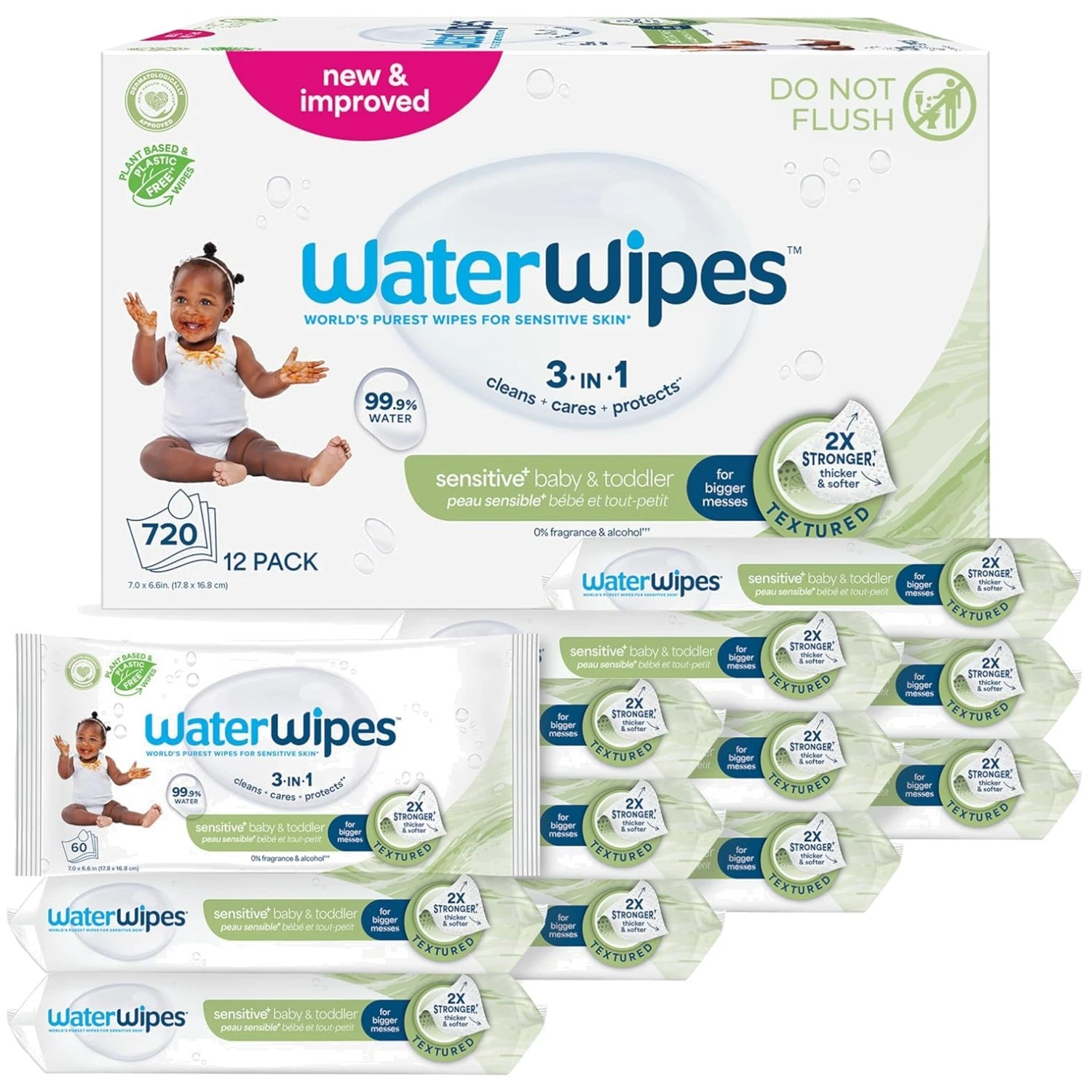 Sensitive Skin Baby Wipes, Textured Clean, 9-Pack