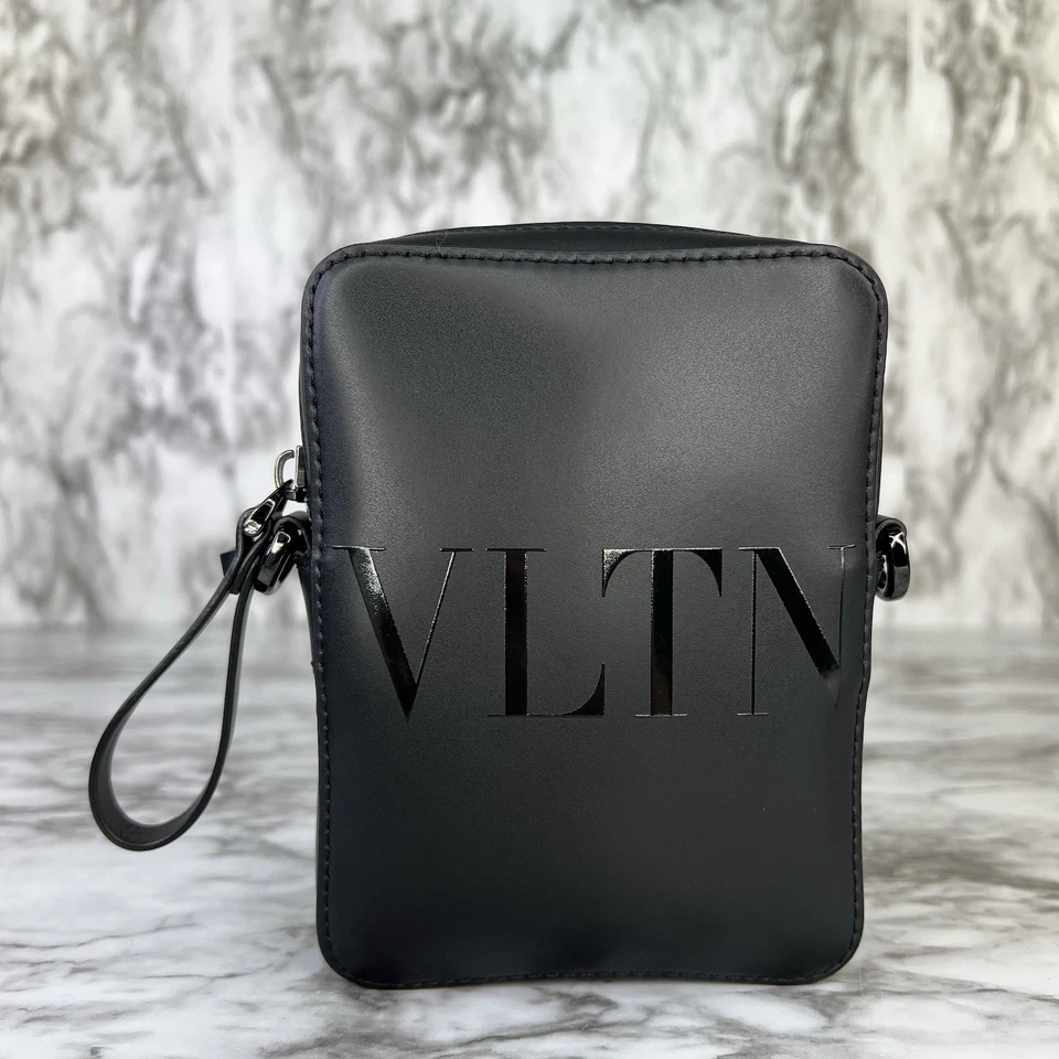 Valentino Garavani Small Messenger Bag Black Leather Logo Crossbody Authentic - Image 2 of 4