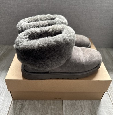 UGG Classic Mini Fluff Grey Boots, Size 8