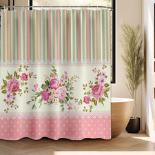 Rose Shower Curtain Spring Floral Pink Girl Bathroom Decor Waterproof Cloth F...