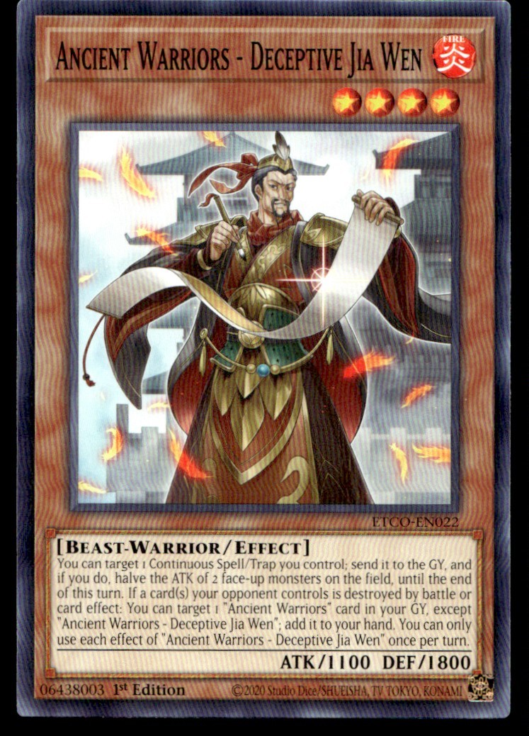 Ancient Warriors - Deceptive Jia Wen - ETCO-EN022 - 1st Edition - YuGiOh | Buy 3