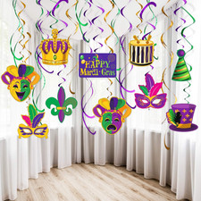 Mardi Gras Party Decorations Hanging Swirls Streamers Ceiling Decorations Masks