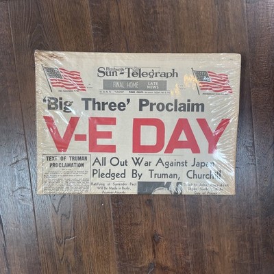 Pittsburgh Sun-Telegraph Paper Big Three Proclaim V-E DAY  45 Reissue free ship