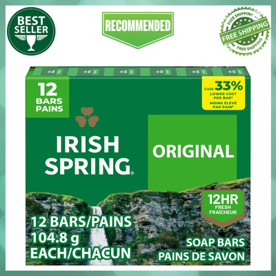 #ad Irish Spring Bar Soap for Men Original Clean Mens Bar Soap 12 Pack 3.7 Oz $9.48