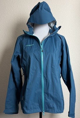 Mammut Drytech Premium Mountain Waterproof Jacket Medium Womens Blue Green New