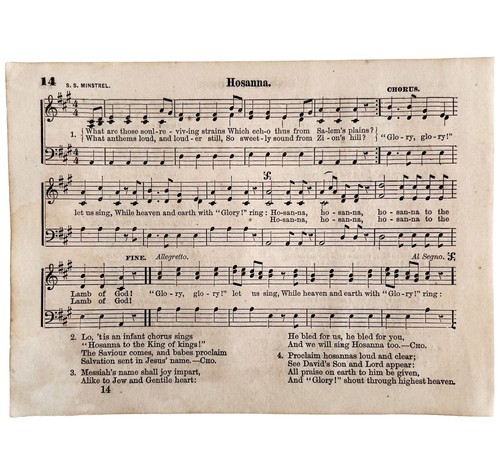 1865 Hosanna viktorianische Noten kleine Seite selten Happy Voices PCBG15B