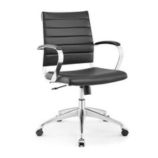 Mid Back Design Swivel Office Task Chair with Arms in Black Ribbed Vinyl