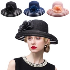 Glitter Womens Kentucky Derby Wide Brim Hat Polyester Wedding Church Hats A482