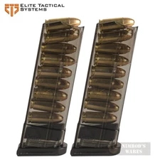 TWO ETS GLOCK 43 G43 9mm 9-Round Magazines Carbon SMOKE SMK-GLK-43-9 FAST SHIP