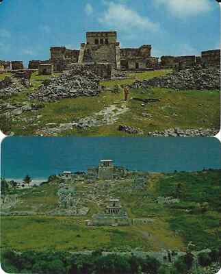 Vintage 1970's The Principal Pyramid at Tulum & Air View Quintana Roo Mexico 