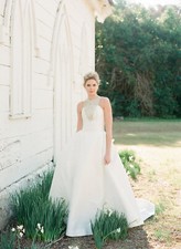 Kate McDonald Beatrice 14 Wedding Dress Gown Ivory Crystal Bling Full Skirt US