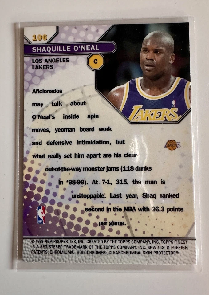 1998 TOPPS Finest Gems #106 Shaquille O'Neal Lakers MINT FO5258 - Image 2 of 2
