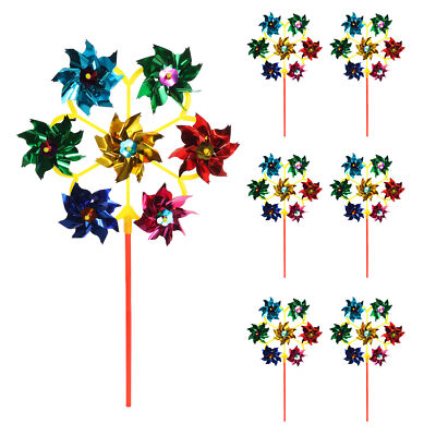 6 Stück Kunststoff Windmühle Pinwheel Wind Spinner Rasen Garten Deko Kinder Spielzeug 20 cm hoch