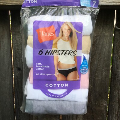 Hanes Cotton Underwear panties Size 7 Hipsters Cool Comfort Wicking Tagless