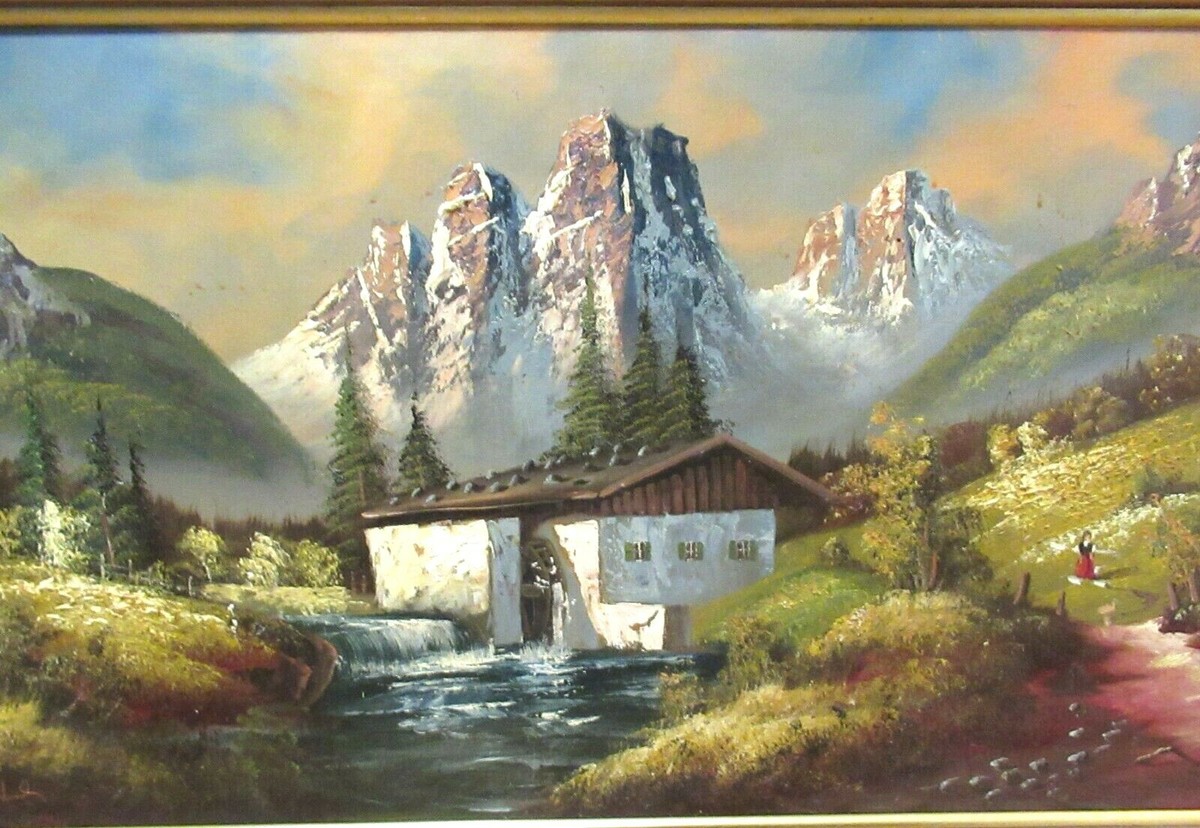 油彩画 Ein Gruß aus Deutschland 1982 20th Century Original Oil Painting on Canvas - German
