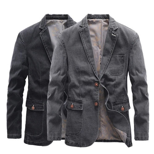 Blazer informal para hombre Traje Chaqueta Algodón envejecido Prendas exteriores Mangas largas Abrigo ajustado - Imagen 1 de 26