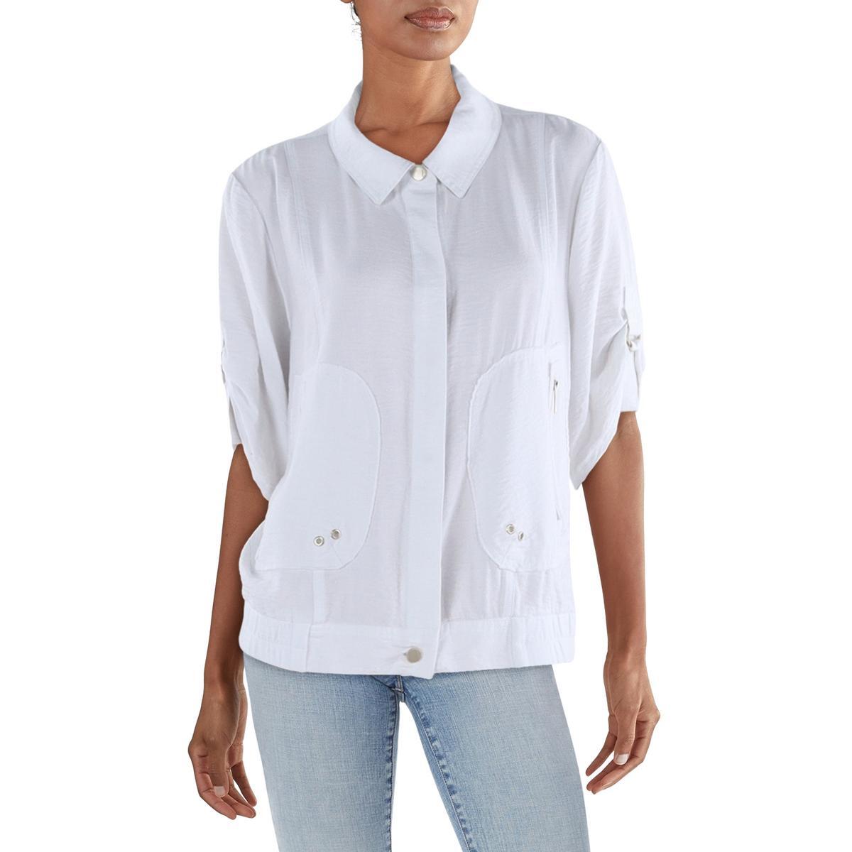 Женская белая рубашка DKNY с коротким рукавом и застежкой на пуговицы XL BHFO 7115