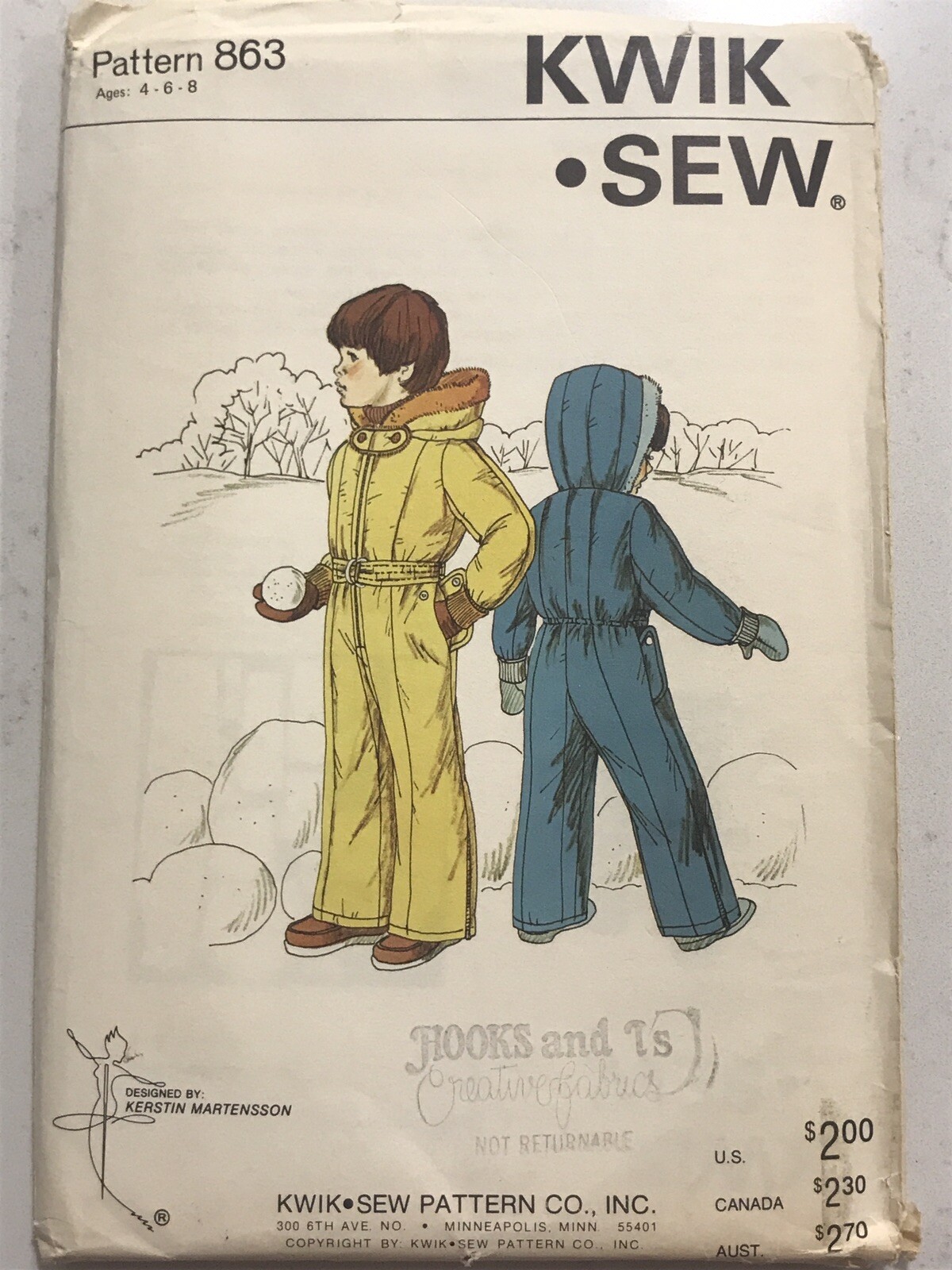 Kwik Sew 863 Sewing Pattern Boys One Piece Snow Suit Hood Sz 4 6 8 Vtg Ebay