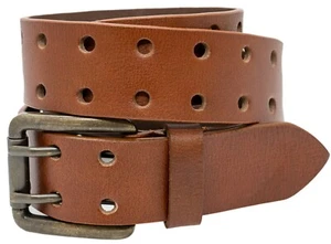 Heavy Duty Full Grain Buffalo Leather Belt Two Hole Double Prong Jeans Belt Tan