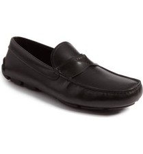 NIB $495 PRADA Logo Slip on Black Leather Driving Loafer Men Dress Shoe 7 - 8 US