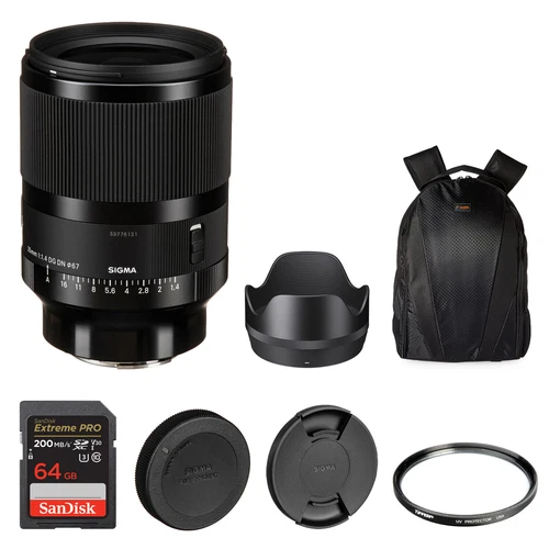 Sigma 35mm f/1.4 DG DN Art Lens for Sony E +Tiffen UV +SanDisk 64GB (Bundle Set)