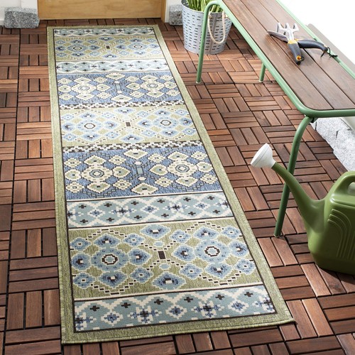 Collection Runner Rug - 2'3" x 10', Green & Blue, Boho Design, Non-Shedding &...